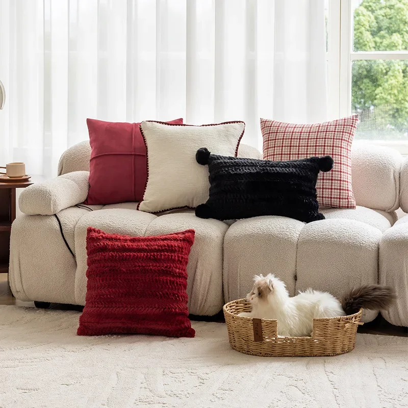 

45x45cm Modern Throw Pillow Cover Chenille Sofa Couch Red Cushion Cover Living Room Bedroom Light Luxury Comfotable Pillowcase