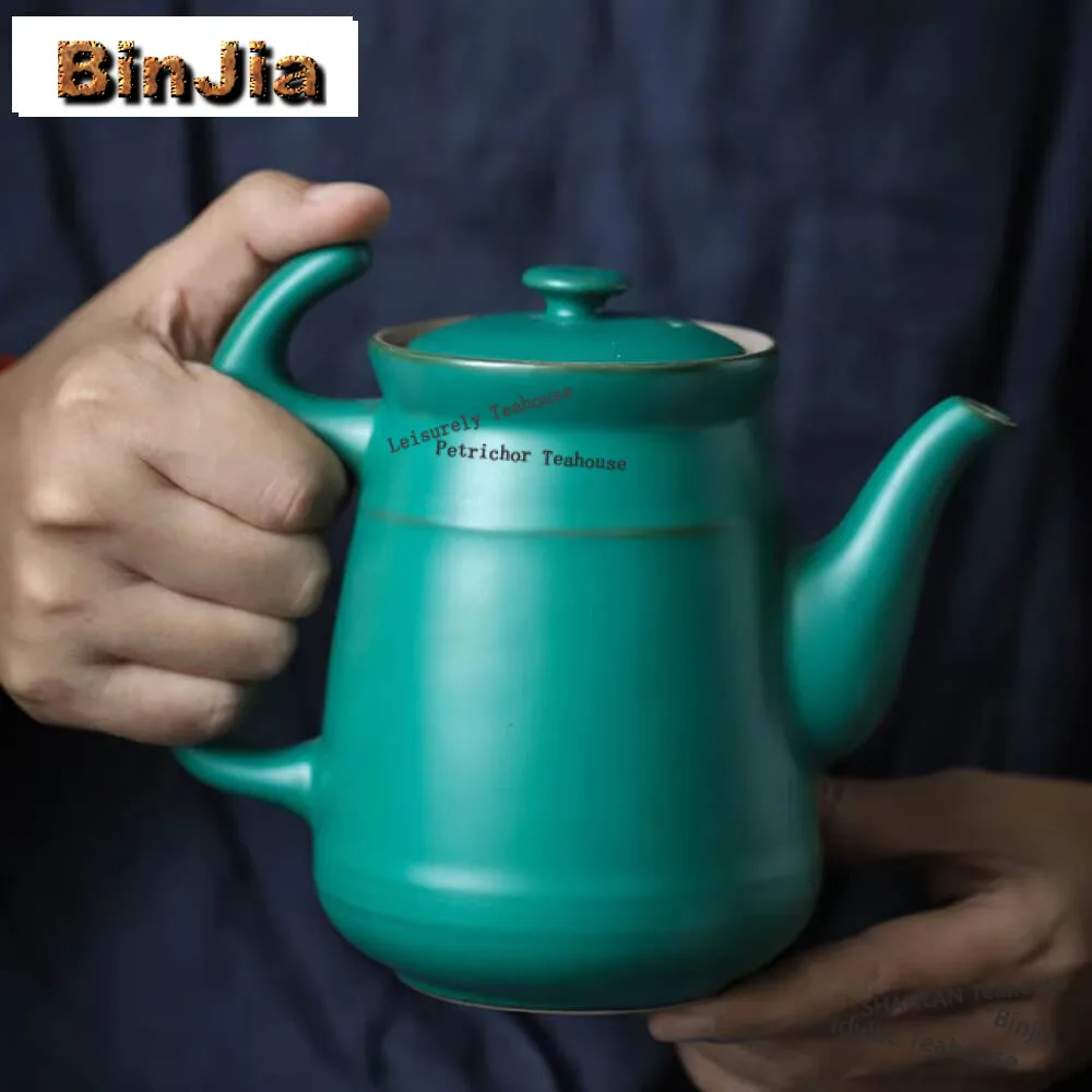 660ml Retro Ceramic Large Capacity Teapot Green Handle Jug Flower Tea Cups Single Teakettle Make Tea Kettle Household Teaware