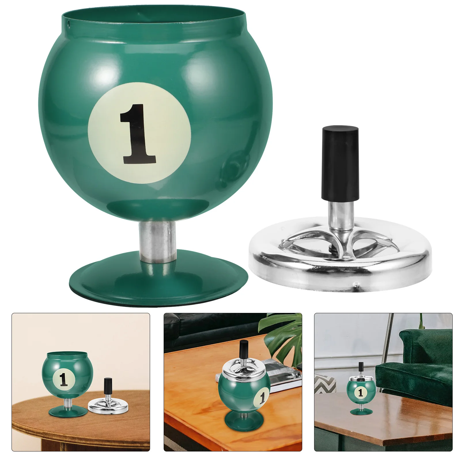 

Billiards Shaped Ashtray Metal Windproof Automatic Extinguishing Cigarette Holder For Home Office Desktop Outdoor Indoor Use