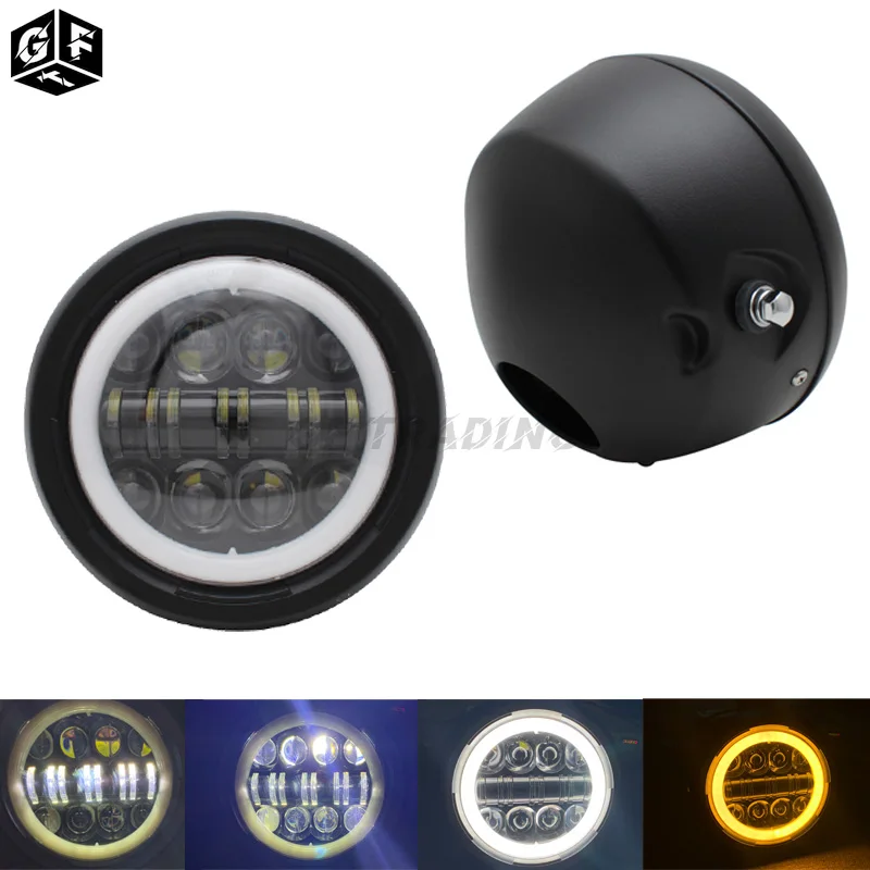 

Мотоциклетная фара 7,5 дюйма, круглая светодиодная фара, универсальная фара для Harley Chopper Bobber Honda Cafe Racer, фара в сборе