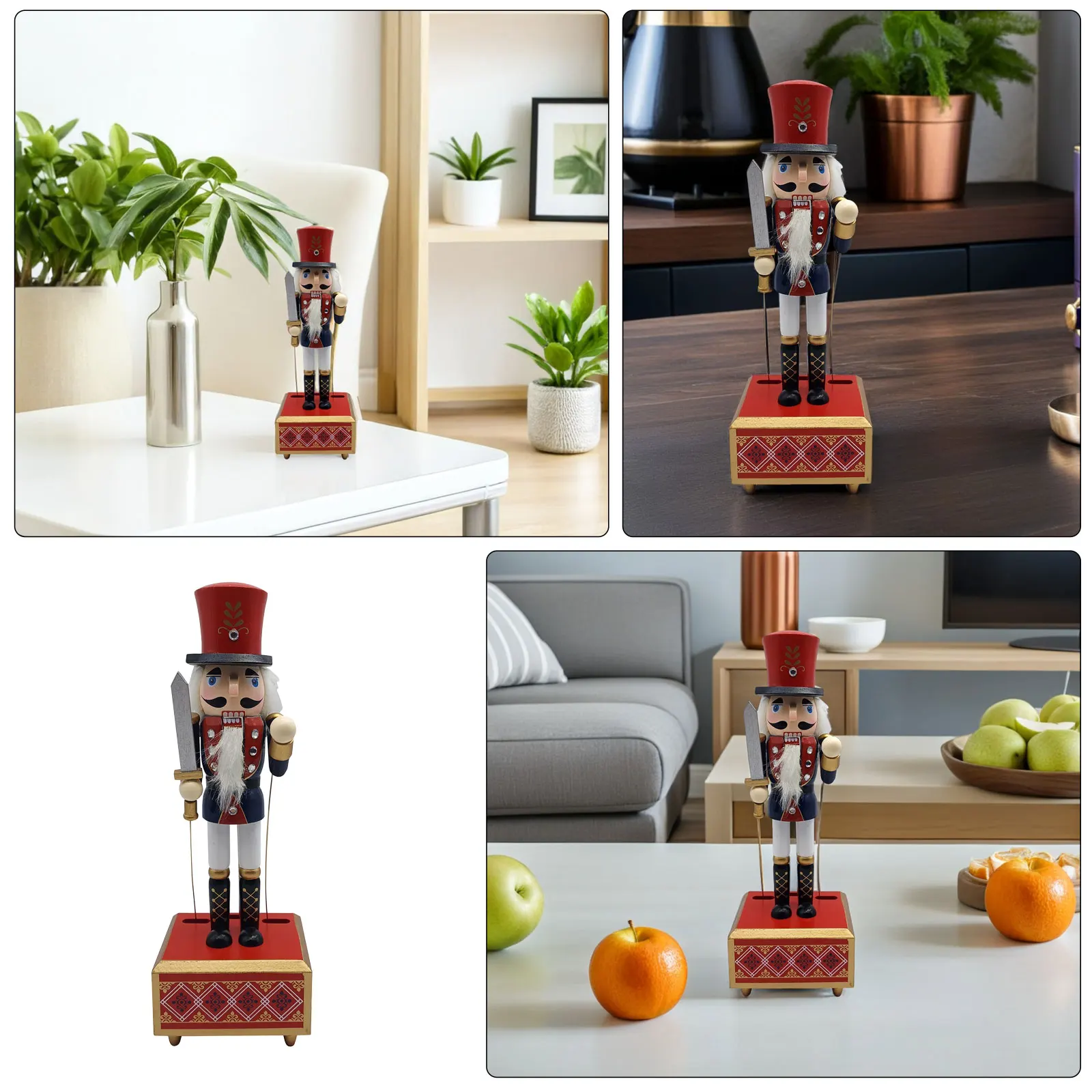 

Nutcracker Soldier Music Box Wooden Clockwork Christmas Nutcracker Figurine Wind Up Musical Box for Xmas Party Decorations