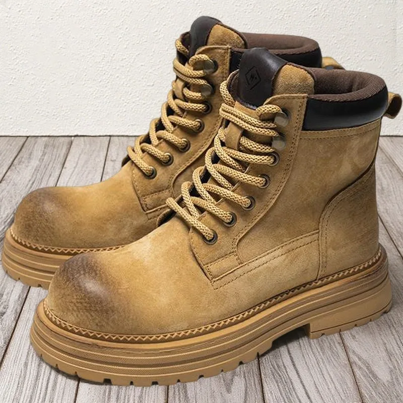Fashion Men Boots Spring Comfortable Platform Leather Shoes Men Trend Brown Non-slip Work Boots for Men Casual Shoe Cowboy Boots