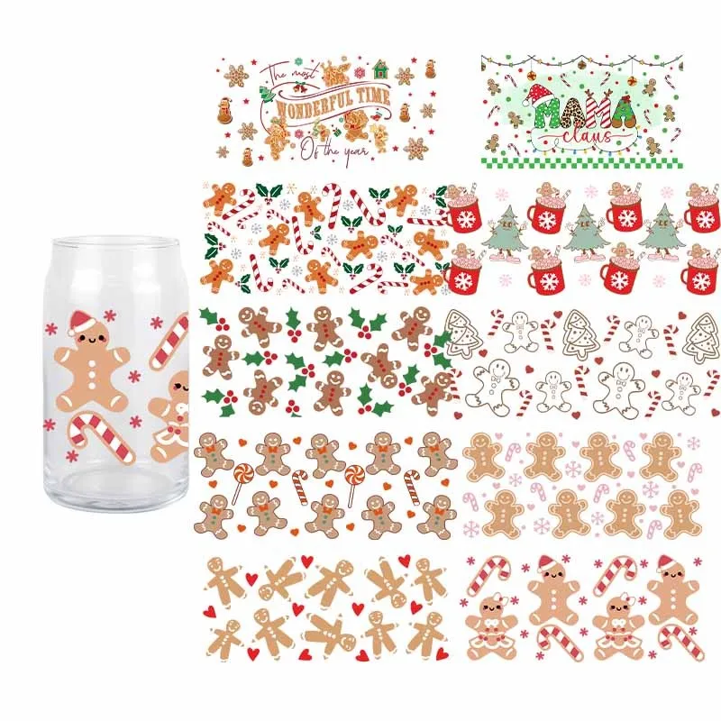 3D Christmas UV DTF Gingerbread Man Transfer Sticker Wraps Cup Cartoon Cute DIY Durable Adhesive Sticker Wraps Cup