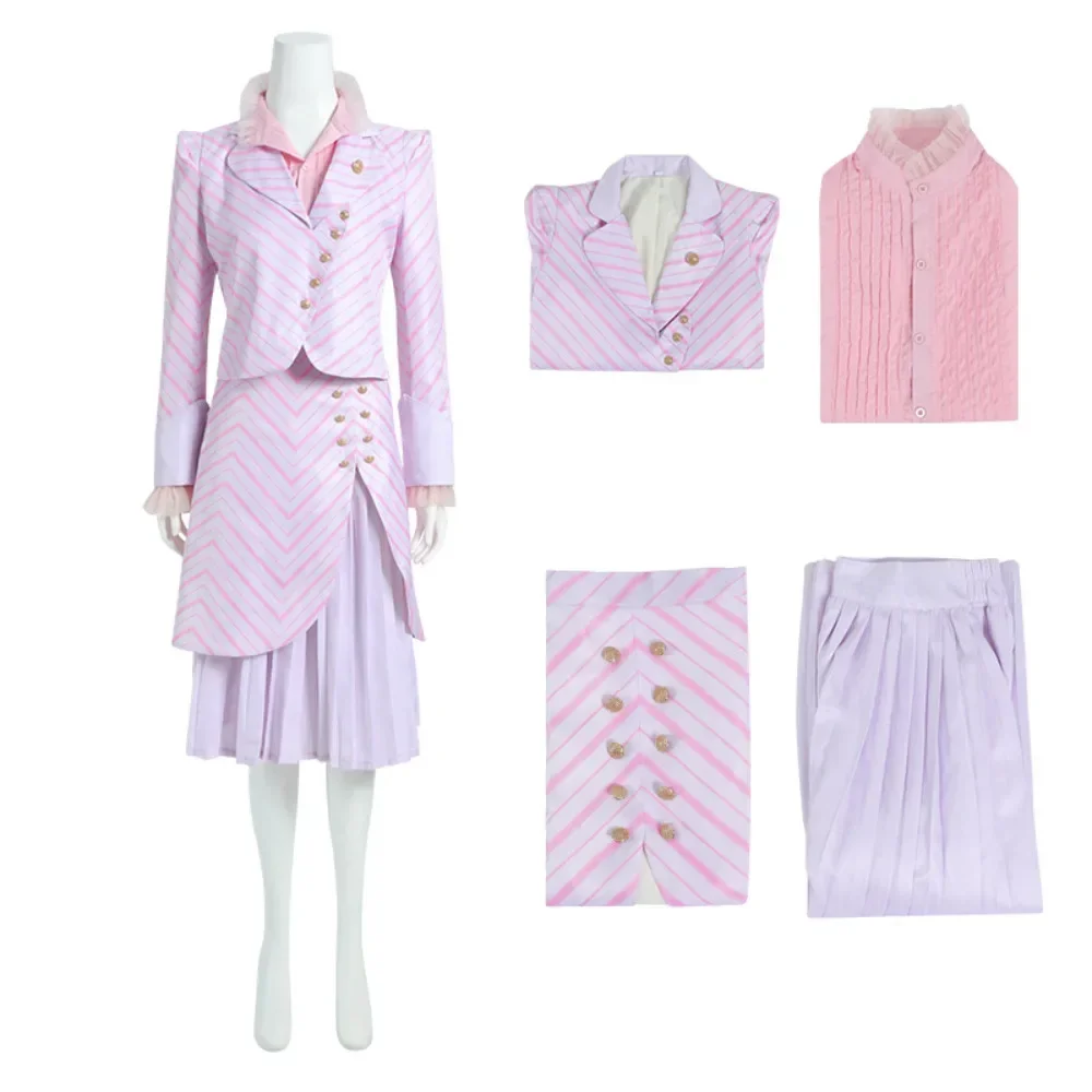 Movie Wicked Cosplay Costume Full Sets Pink Coat Skirt Uniform for Women Halloween Carnival Party Performance Clothes Roleplay