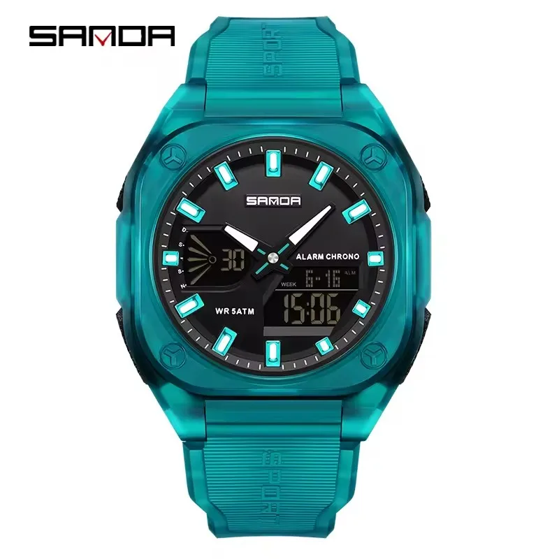 

SANDA 6268 Спортивные электронные мужские часы Многофункциональные уличные студенческие часы Будильник Водонепроницаемые цифровые часы с ночником