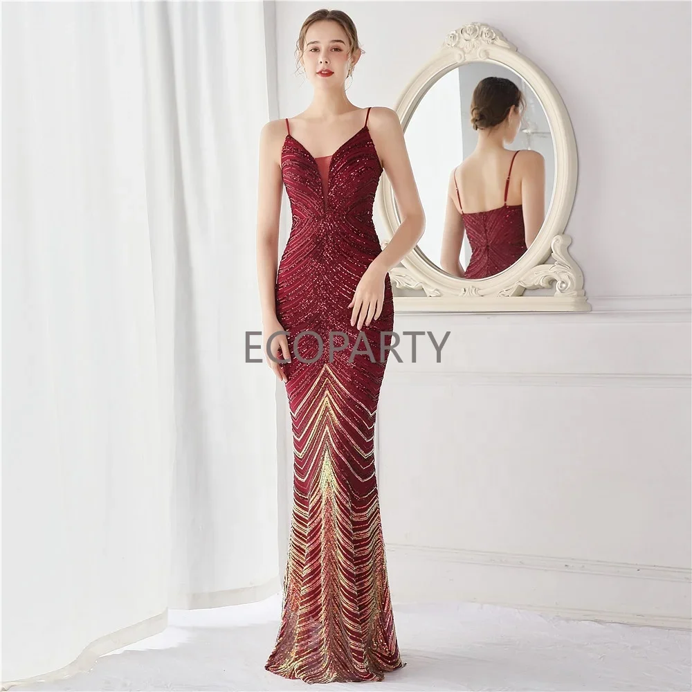 Ladies Sexy Sequin Silver Evening Dresses Mermaid Lace Prom Gown Deep V Neck Beading Strapless Elegant Women Party Formal Dress