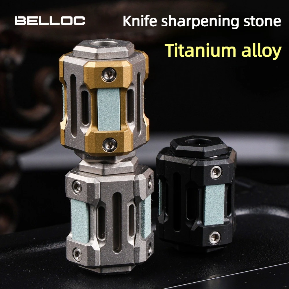 BELLOC EDC Hidden Compartment Titanium Alloy Sharpening Stone Pendant Mechanical Metal Rotating Fingertip Push Card Pendant