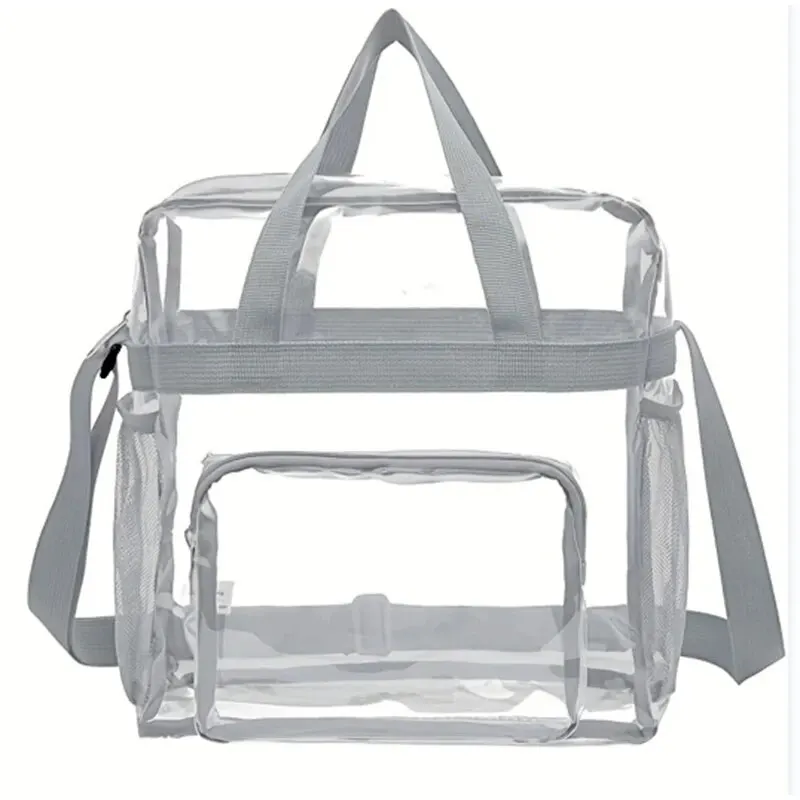 Transparent PVC Tote Bag, Multi Pockets Shoulder Bag, Lightweight Waterproof Travel Storage Bag