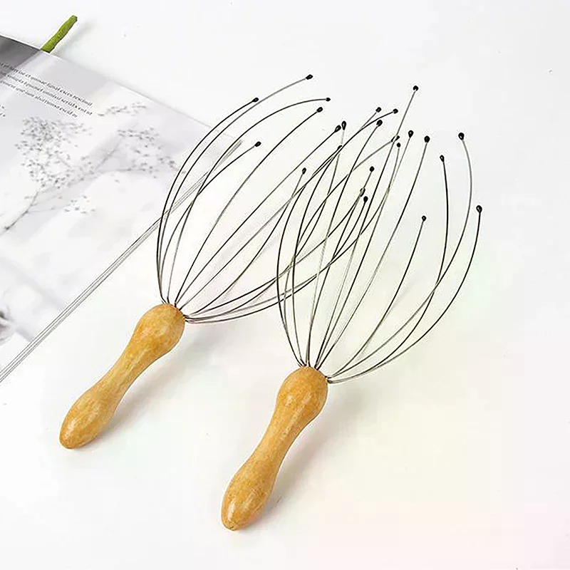Octopus Head Massager Wooden Handle Scratch Scalp Relaxation Relief Body Massager Scratcher Relieves Tension Health Care Tools