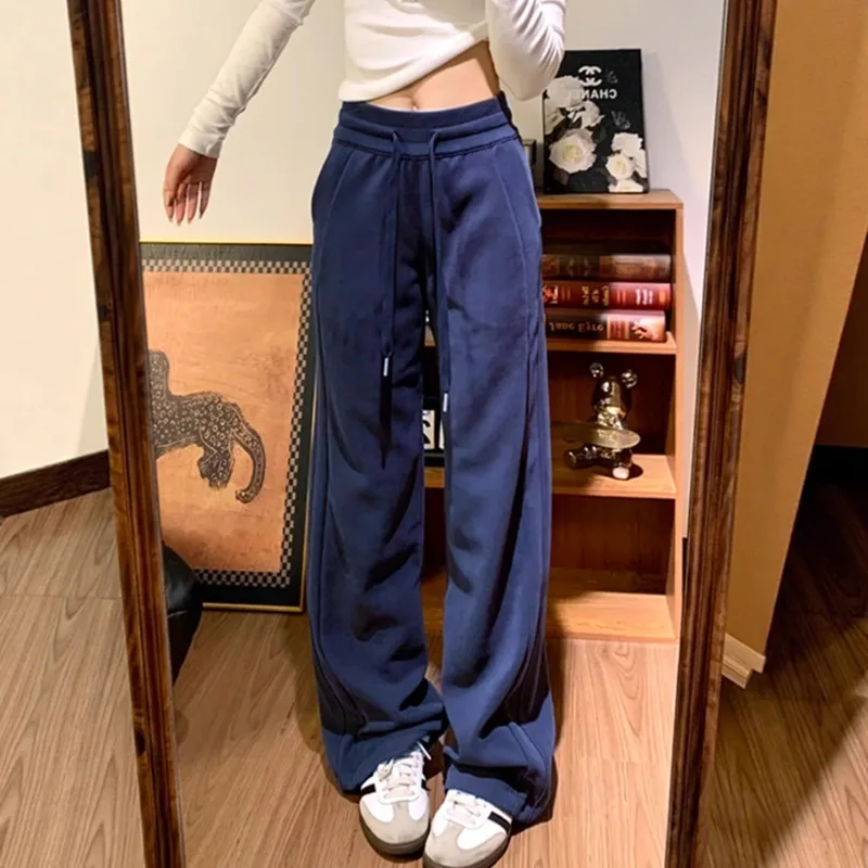 

American Narrow Casual Pants for Women in Autumn High-waist Slim Straight Sweatpants Drapey Wide-leg Pants