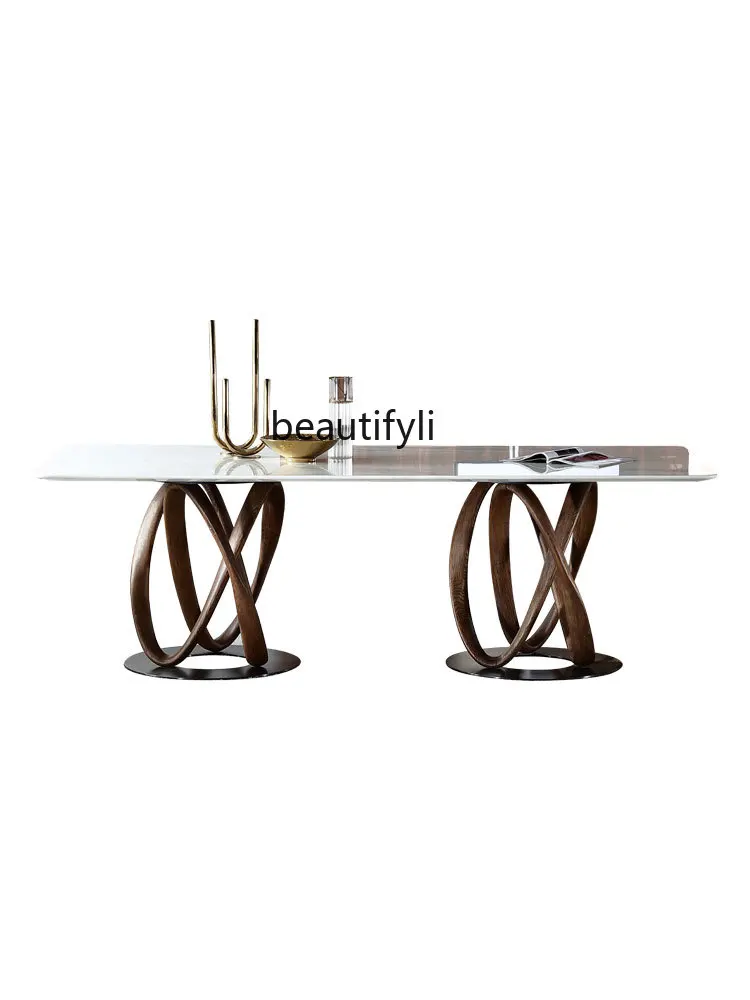 Italy/Designer Large Apartment Marble High-End Italian Walnut Dining Table