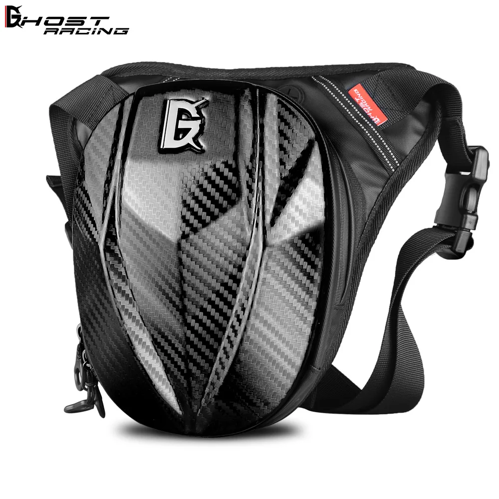 

Ghost Racing Motorcycle Drop Leg Bag Waterproof Bike Fanny Pack Cycling Thigh Touring Waist Carbon Fiber Backpack Black