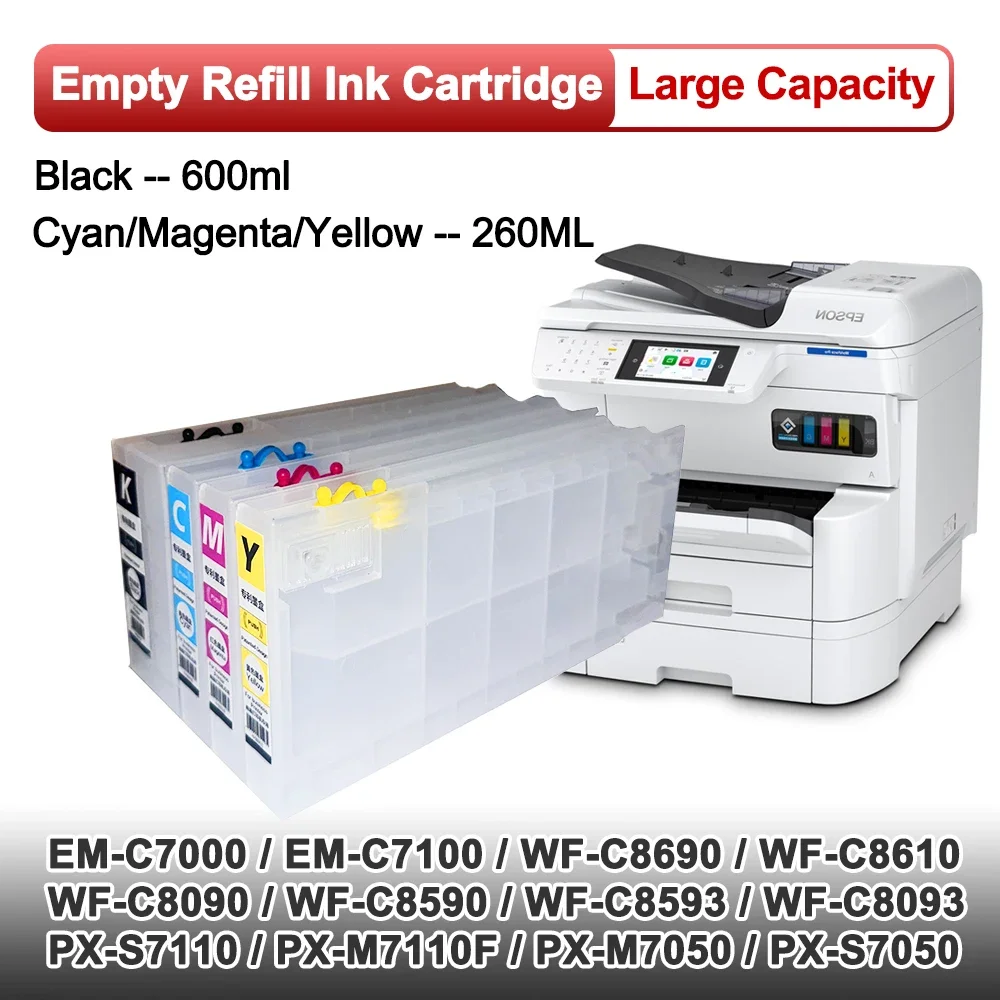 BK-600ml Colors-260ml T04A T04B IB02A IB02B خرطوشة الحبر الملء الفارغة لا رقاقة لإبسون EM-C7100 C7100 WF-C8690 C8190 PX-S7110