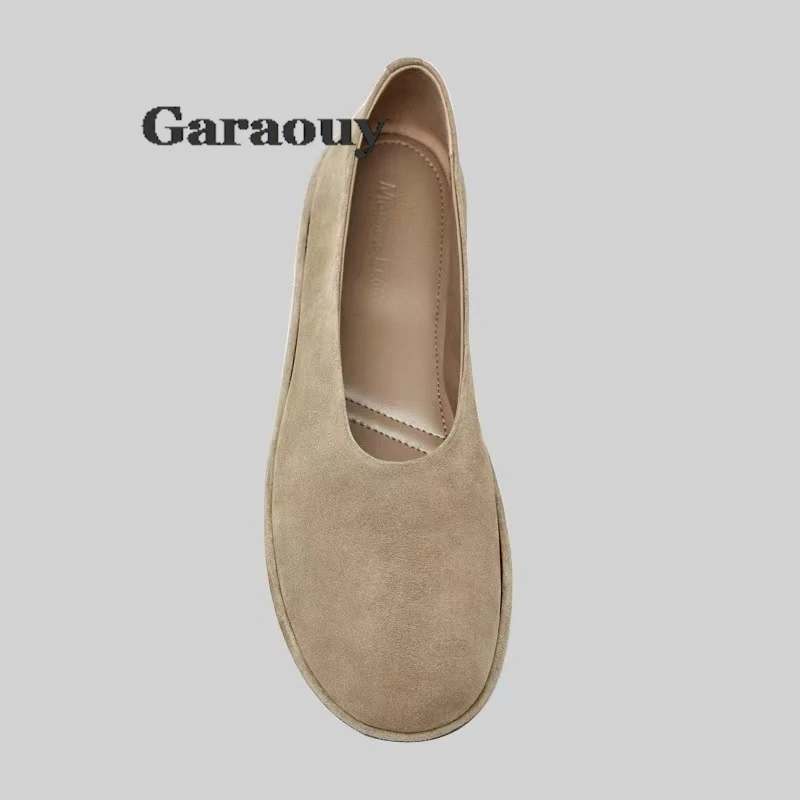 Garaouy 2024 Brand Design Genuine Leather Women Shoes Loafers Cowhide Suede Flat Shoes Women 2024 Casual Solid Slip Shoes Woman