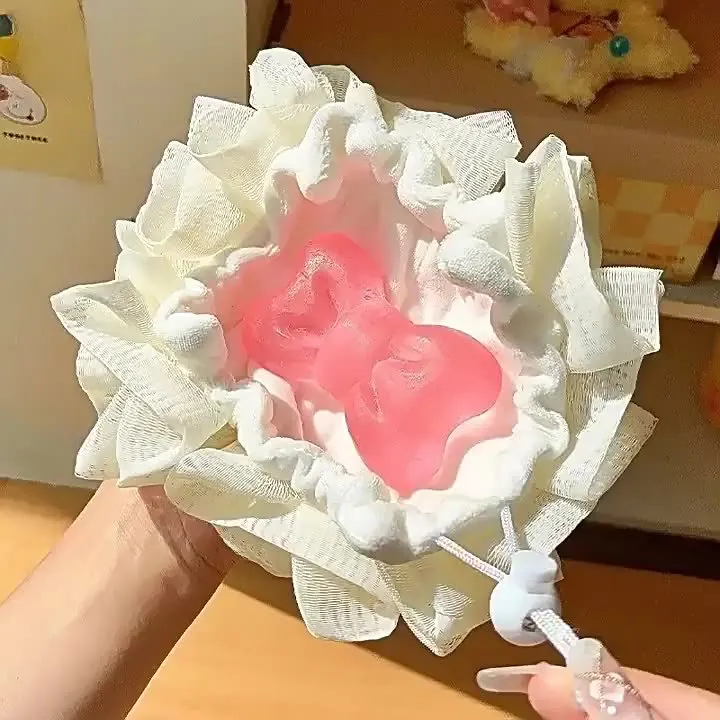 Bath Ball Towel Loofah With Drawstring Closure For Soap Soft Exfoliating Mesh Shower Sponge 2-In-1 Skin Care Bathing Tool