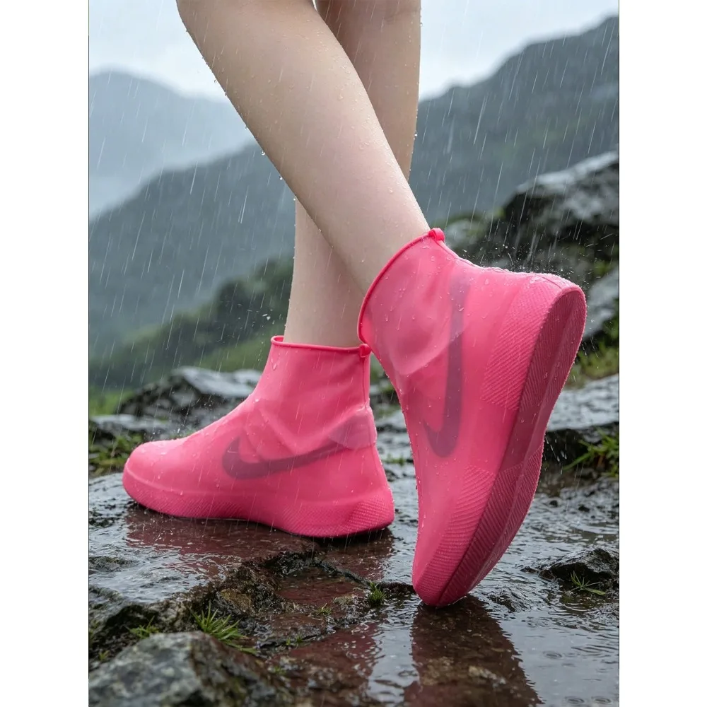 

1 Pair Unisex Reusable Waterproof Anti-Slip Shoe Covers - Transparent Rubber Latex Rain Boots, Outdoor Rain Gear, Elastic, Easy To Clean, Suitable For Outdoor Use, Hand Washing, White And Black, Keeps Shoes Dry In Wet Conditions, Waterproof Shoes, Rain Sh