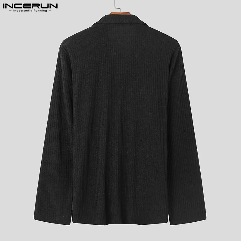 INCERUN Men Blazer Solid Color Lapel Long Sleeve Double Breasted Casual Suits Men Streetwear 2024 Fashion Male Thin Coats S-5XL