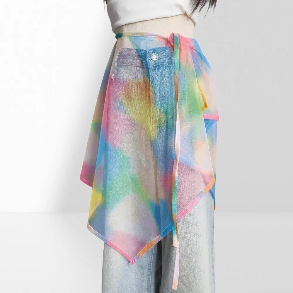 

High Waist Lace Midi Skirt Side Slit See Through Lace Drawstring Skirt Y2K Streetwear Harajuku Lace Long Skirt Hip Scarf