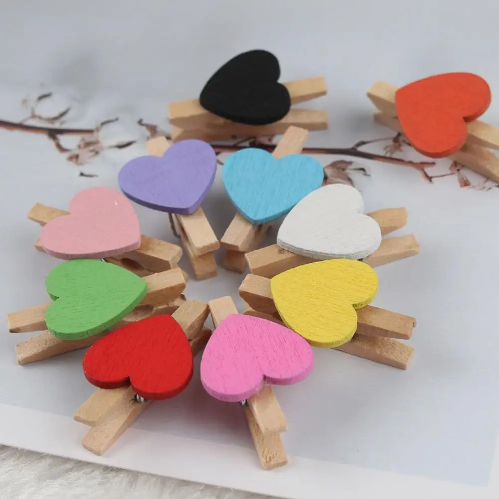 Wood 50Pcs Heart Wooden Clothespin Photo Paper Peg Pin Craft Postcard Clip Home Decor Heart-Design Photo Paper Peg School suppli