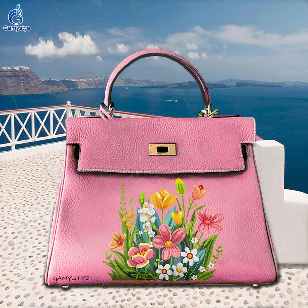 

Personalizar Bolso Art Printed Bags Cartoon-colored floral print Real Cowskin Leather Women'S Bags Promotion Luxury Women Bags B
