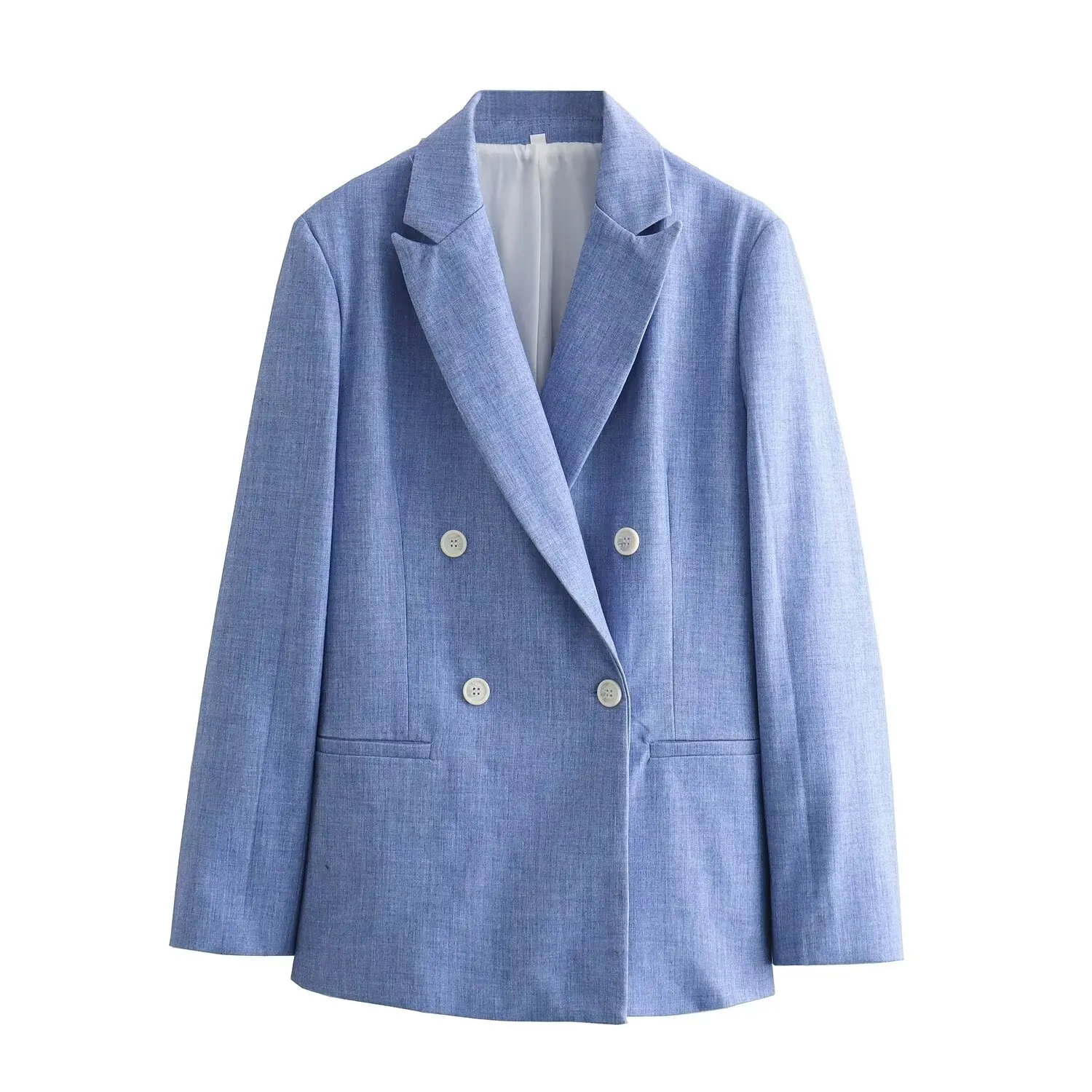 Tangada 2024 Women Blue Blazer Jacket Buttons Long Sleeve Ladies Suit 4M079