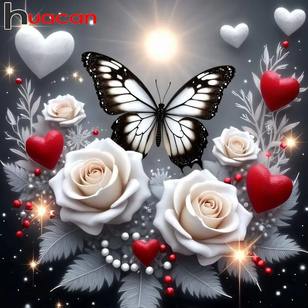 Huacan Diamant-Gemälde, 5D-Schmetterling, Tier, voller Bohrer, Diamant-Mosaik-Set, Rose, Blumenbilder, Strasssteine