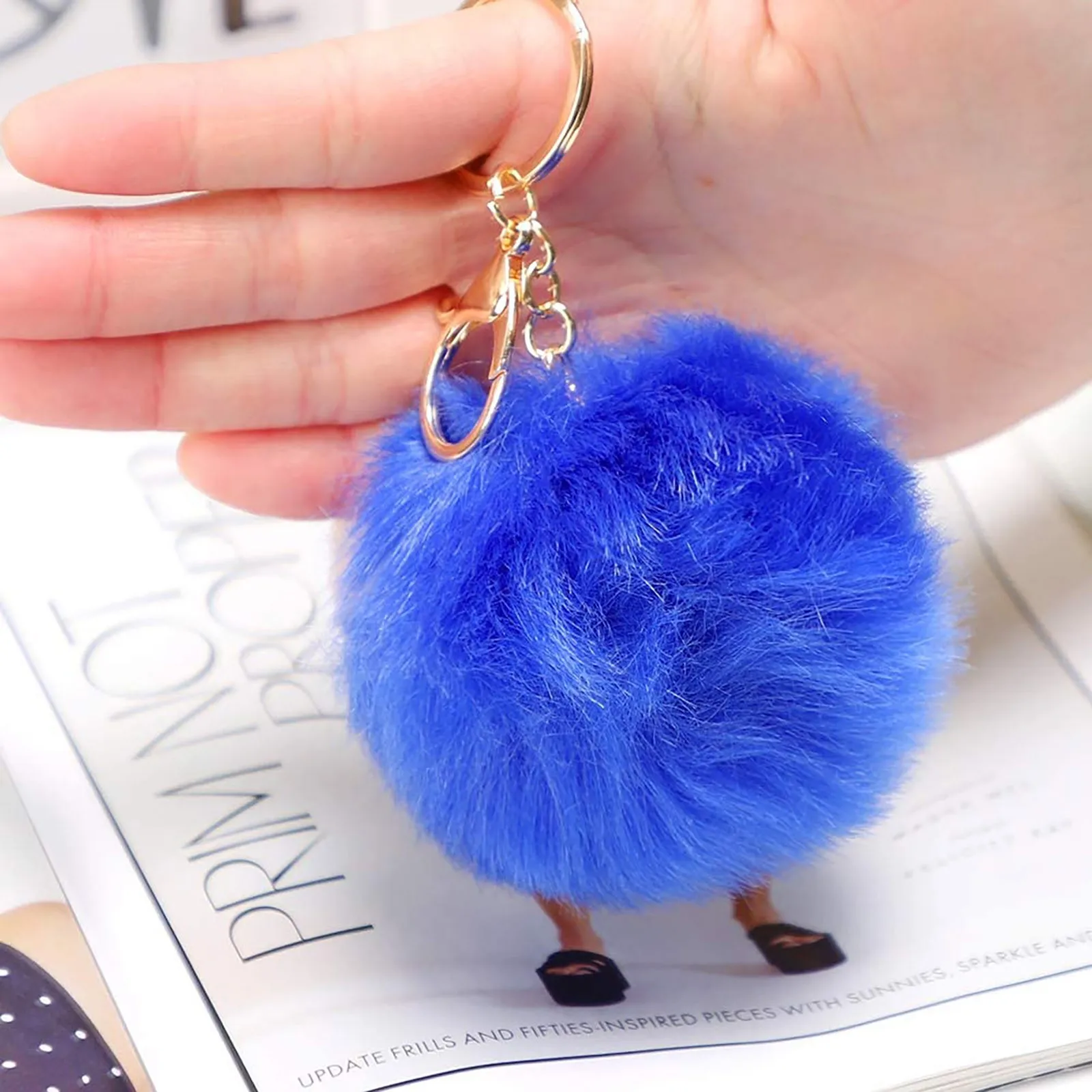 8cm Big Faux Leather Artifici Fur Pompom Keychain Rabbit Hair Bulb Bag Pom Pom Ball Key Chain Pendant Porte Clef For Women