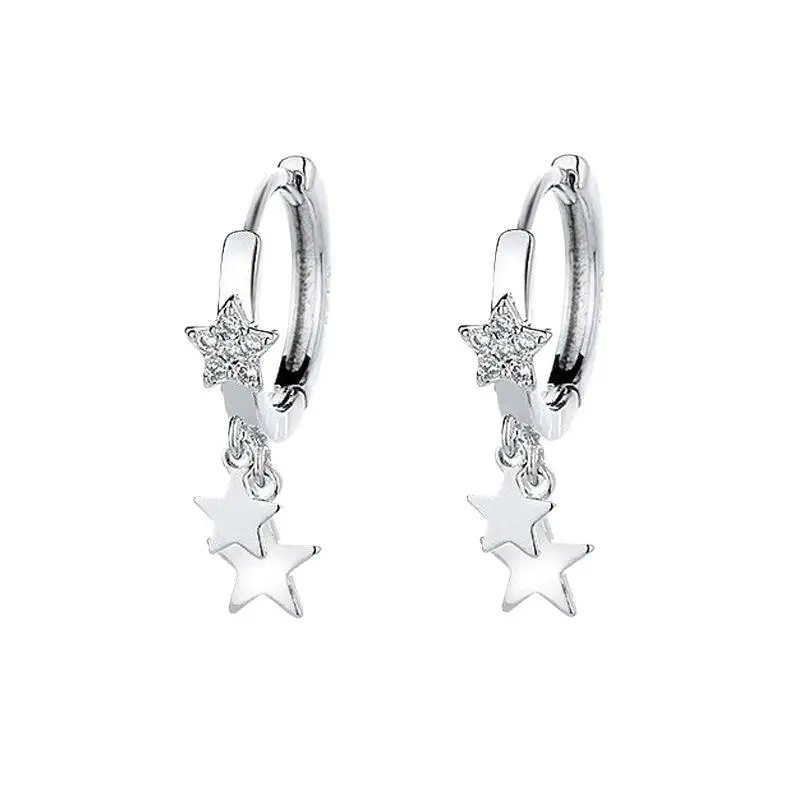 Fashion Simple Rhinestone Star Ear Buckle Hoop Earrings For Women Punk Geometric Tassel Earrings Party Jewelry