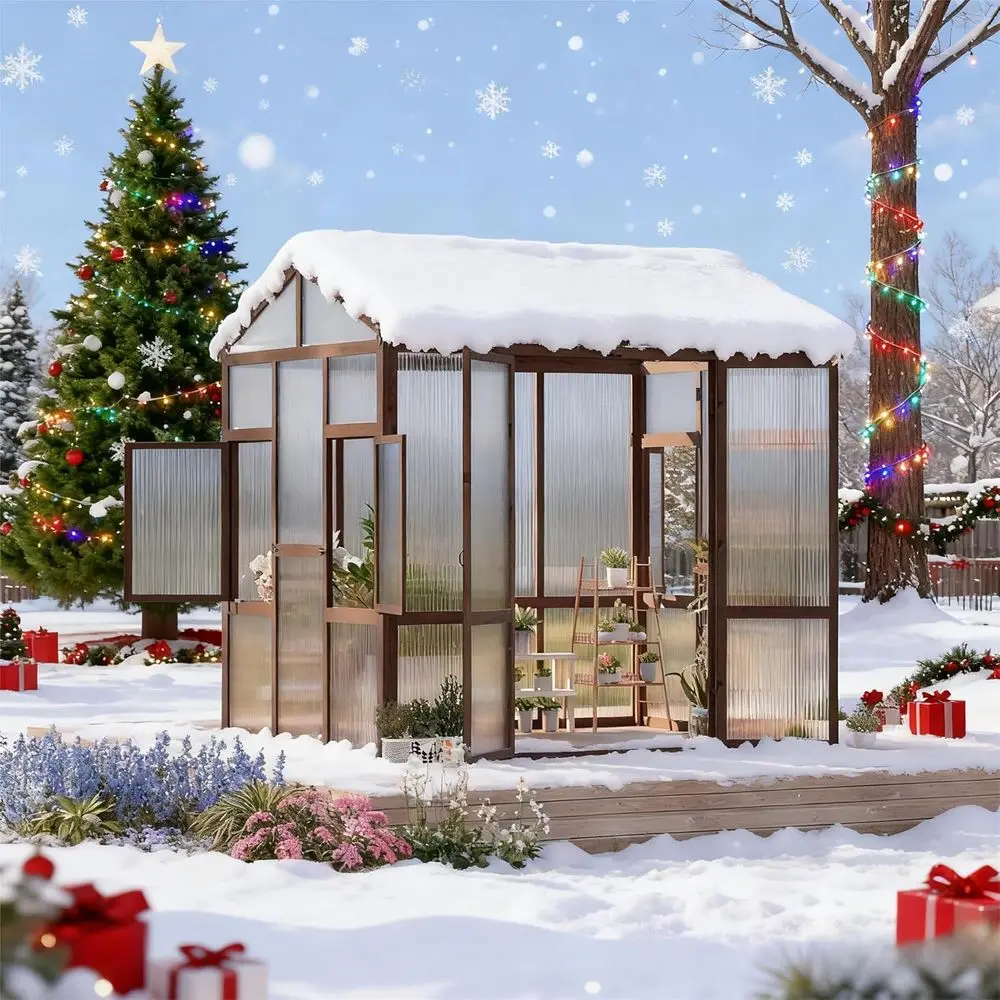 6x8 ft Durable Walk-In Greenhouse Kit with 6mm Polycarbonate, Vented Windows, and Lockable Door for Outdoor Gardening