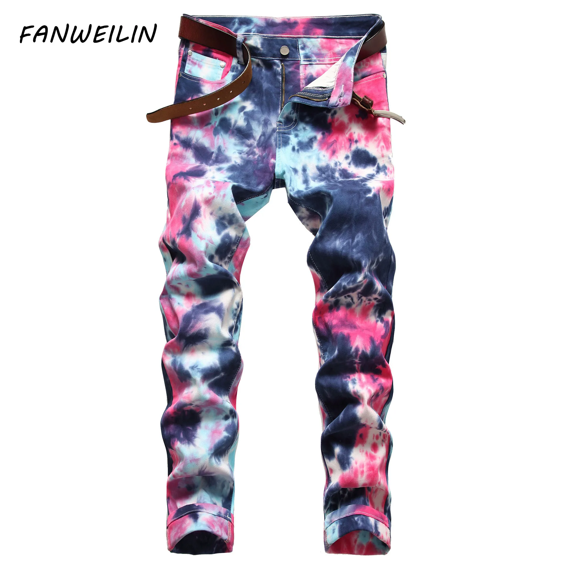 Spring New Mens Denim Pants Streetwear Hip Hop Tie Dye Jeans Fashion Harajuku Men Color Camouflage Jean Trousers Pantalon Homme