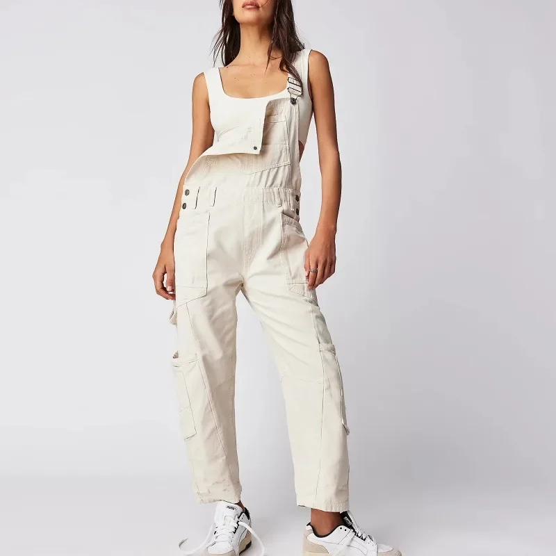 All Season New Women\'s Denim Jumpsuit with Adjustable Spaghetti Straps for Casual Loose Sleeveless Fashion Wide Leg Straps YDL21