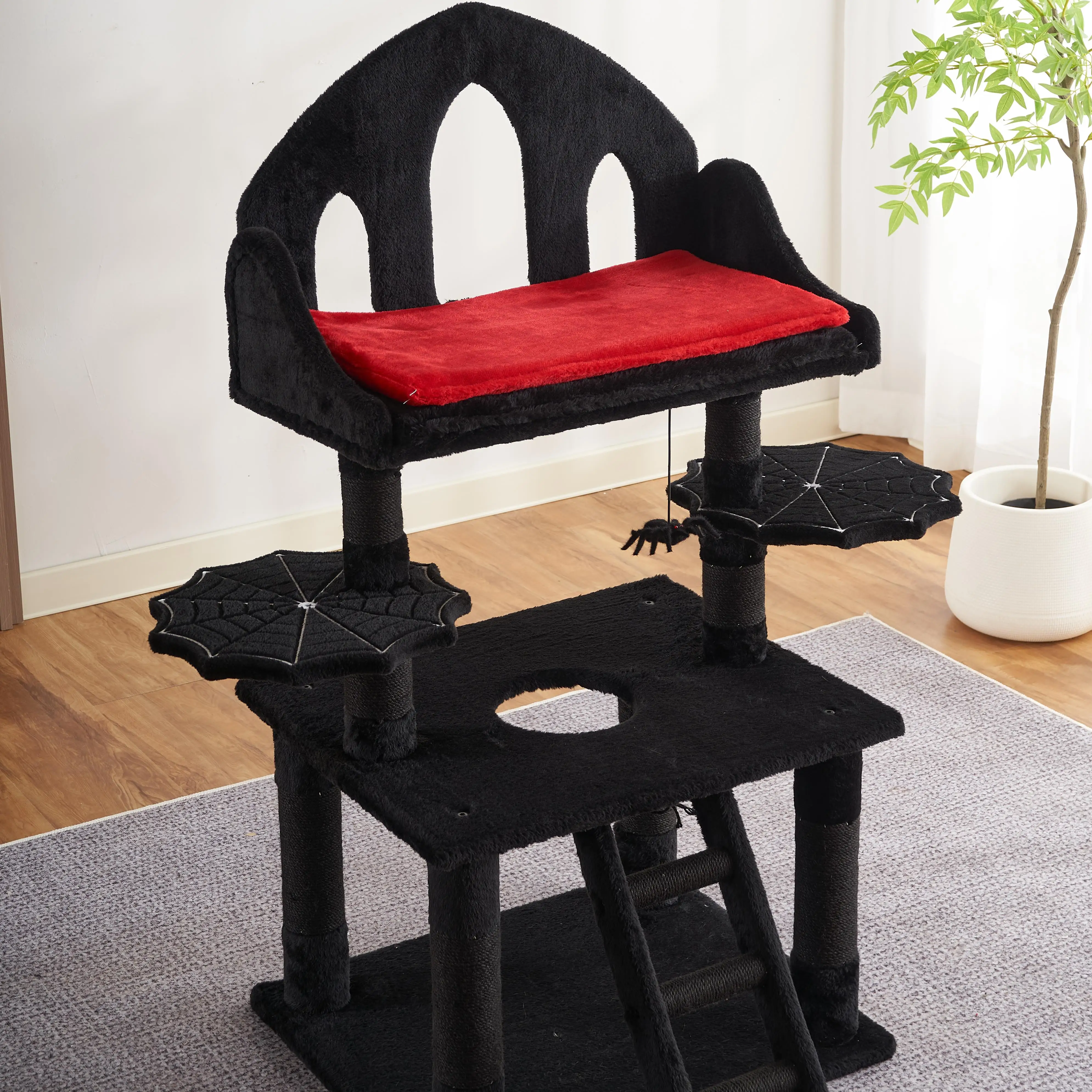 

New Design Black Halloween Cat Tree with Coffin Bed Cat Tower with Spacious Condo for Large Cats