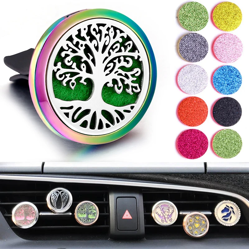 Colorful Tree Of Life Car Essential Oil Diffuser Clip Stainless Steel Car Air Freshener Aromatherapy Car Pendant Accept Custom
