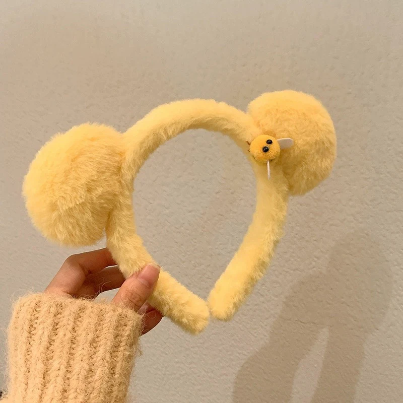 Niedliches Bienen-Bärenohren-Plüsch-Haarband für Frauen und Mädchen, Gesichtswasch-Haarband, Liebliche Tier-Stirnbänder, Cosplay-Haarreifen, Modische Haaraccessoires – Detail 3