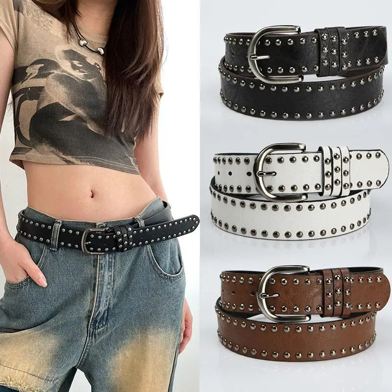 1 قطعة برشام الشرير إبرة مشبك حزام للرجال النساء موضة تنوعا Y2K الجينز ديكور بولي Leather حزام من الجلد الهيب هوب حزام الرجعية