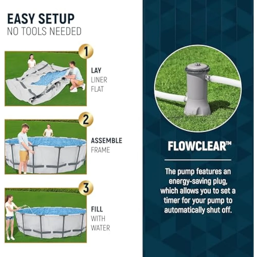 Ensemble de piscine ronde hors sol de 12 pieds par 30 pouces, piscine familiale extérieure à cadre métallique avec pompe à filtre