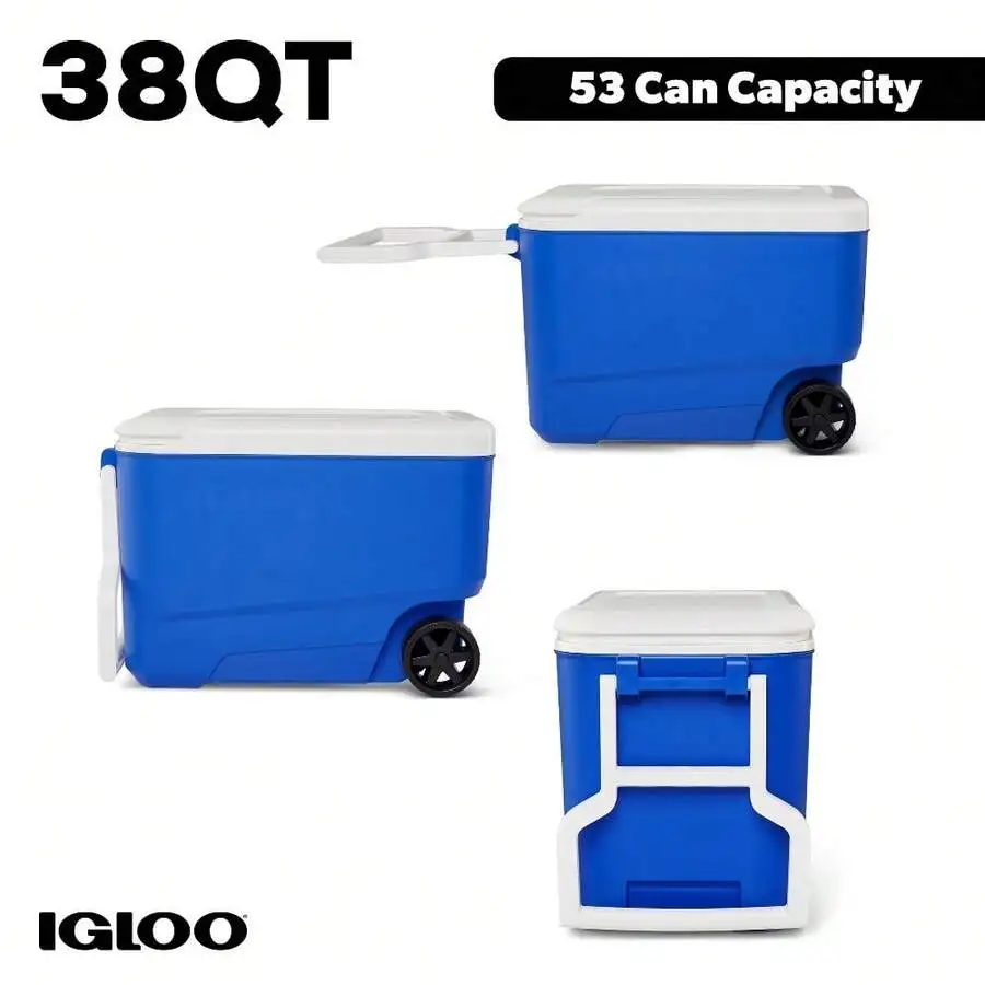 38 QT Hard Sided Cooler With Sturdy Rolling Wheels, Durable Leak-Proof Insulated Beverage Storage Ice Chest