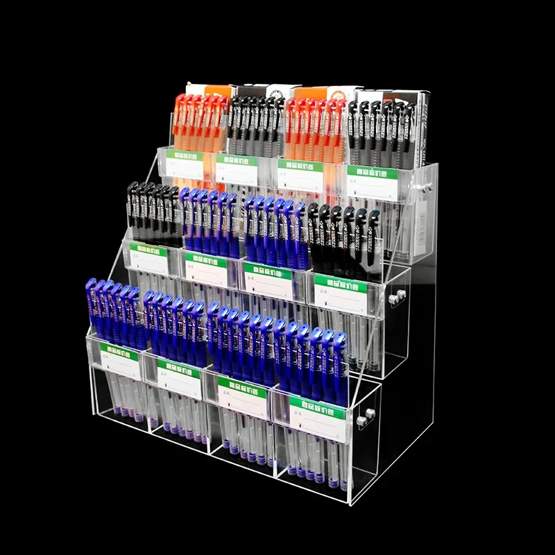 Acrylic Pen Holder Grid Pen Holder Display Storage Box Clear Ballpoint Pen Storage Box Supermarket Display Rack Stationery Store