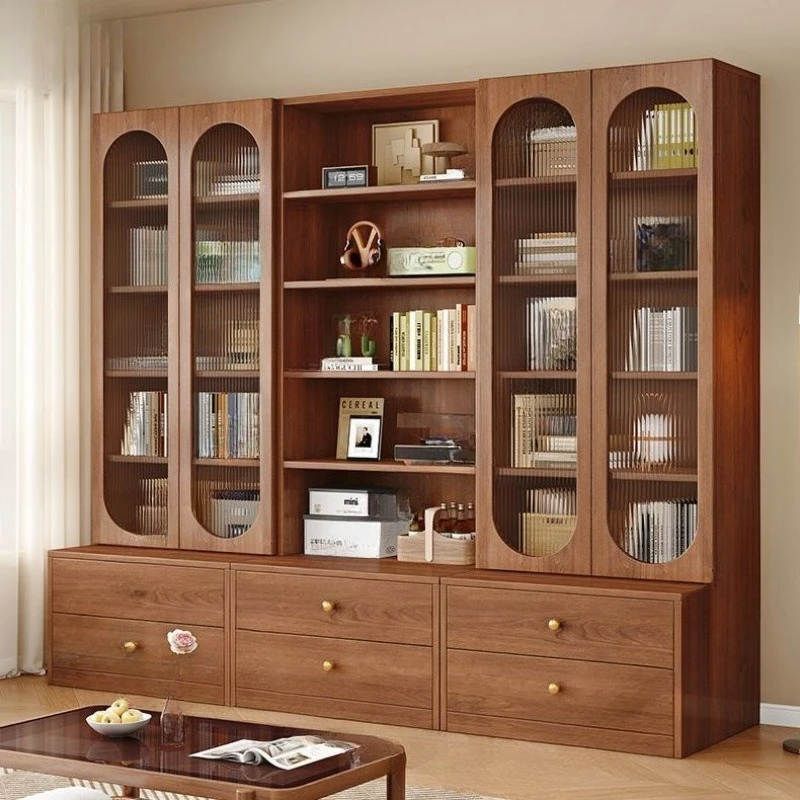 

Household living room floor to the wall storage simple cabinet solid wood card seat bookcase bookshelf integrated