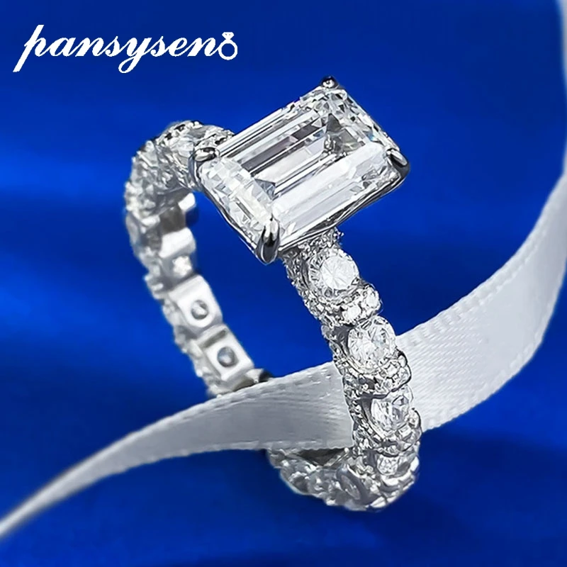 PANSYSEN S925 Sterling Silver 6*9mm Sparkling Lab Sapphire High Carbon Diamond Rings for Women Wedding Engagement Fine Jewelry