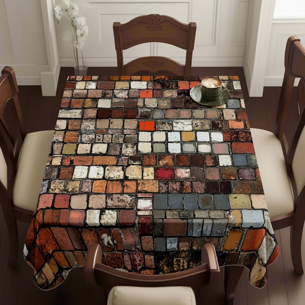 Vintage colorful squares, printed square tablecloth, holiday gift, multi-purpose for indoor and outdoor use, barbecue, picnicxzj