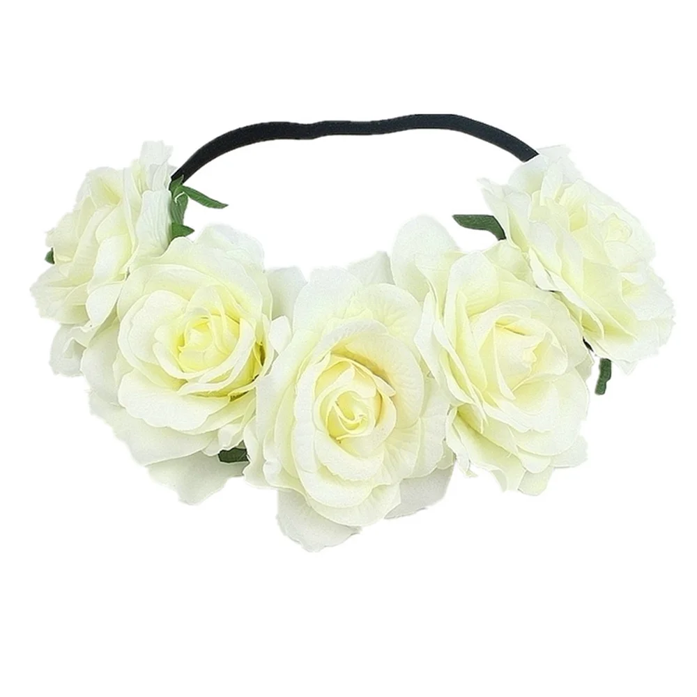 Women Bohemia Handmade Floral Headband Big Rose Flower Hairband Accessories Girls Bridemaids Wreath Party Hair Ornaments Floral