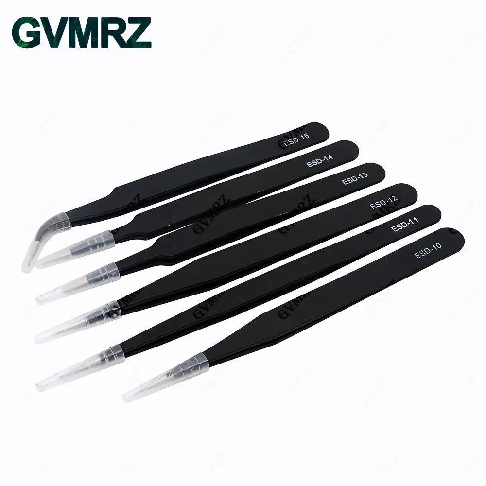 6PCS Tweezers Set ESD-10 ESD-11 ESD-12 ESD-13 ESD-14 ESD-15 Anti-static for Electronics Repair Precision Assembly & DIY Projects