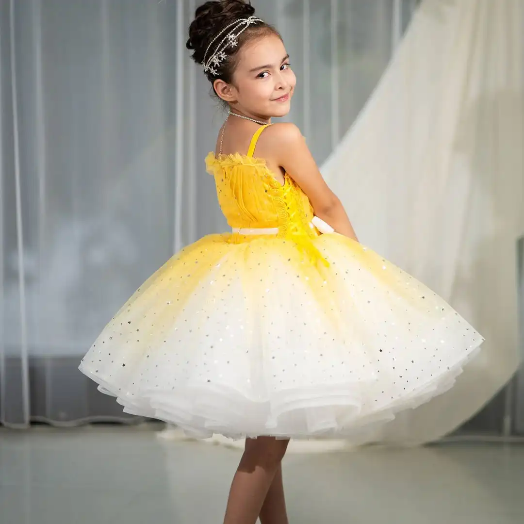 Princess Shiny Flower Girl Dresses For Wedding Sleeveless Puffy Knee Lenght Customized Girls Birthday First Communion Gown