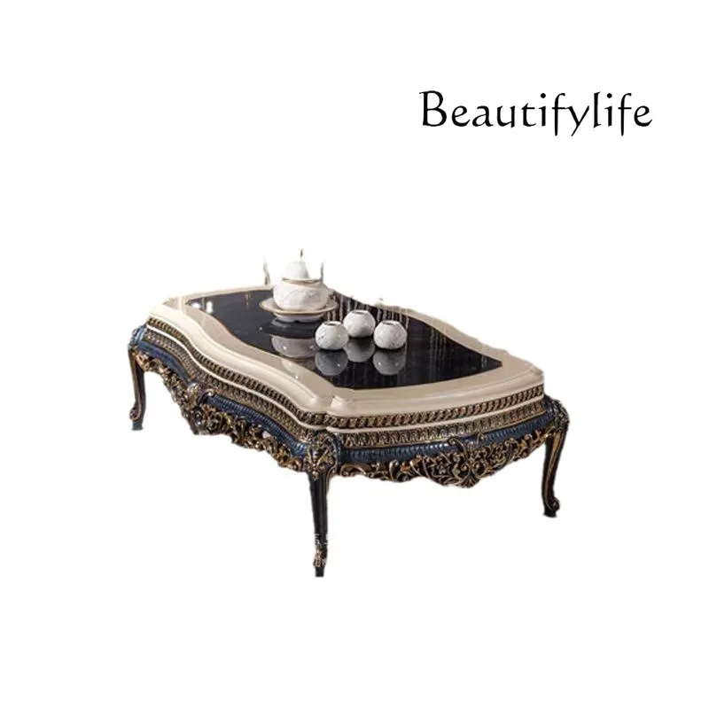 

European coffee table solid wood coffee table carved French size apartment living room home designer