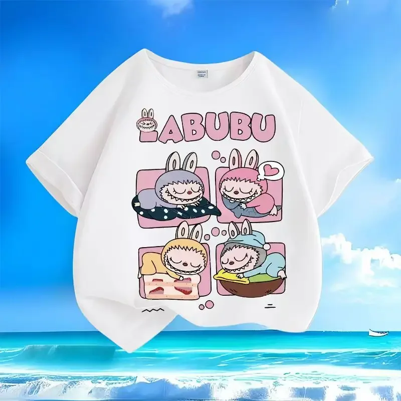 Labubu Cartoon Print T-Shirt Couple Short Sleeve Street Sports Summer Breathable Casual T-shirt Girl Boys Clothes Holiday Gifts