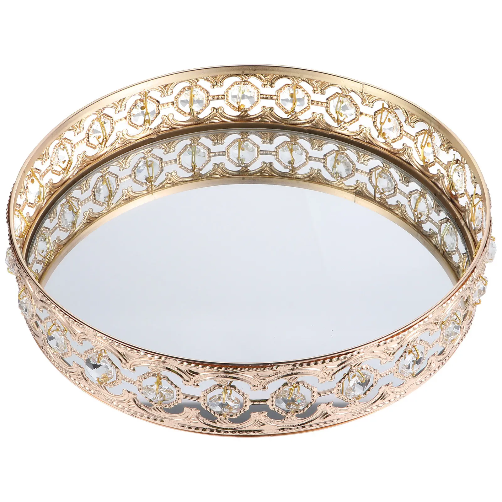 

1Pcs 25Cm Glass Jewelry Storage Plate with Elegant Pattern Mirror Finish Holder for Kitchen Bathroom Decoration
