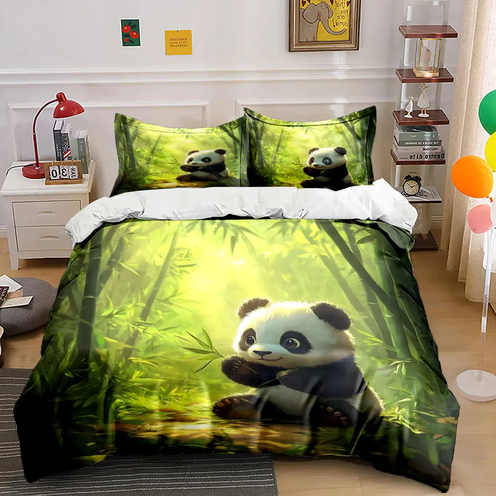 Adorable panda in bamboo forest Bedding Set for Kids Luxury Gift 3pcs Digital Print Comforter Set Soft Comfortable Breathable