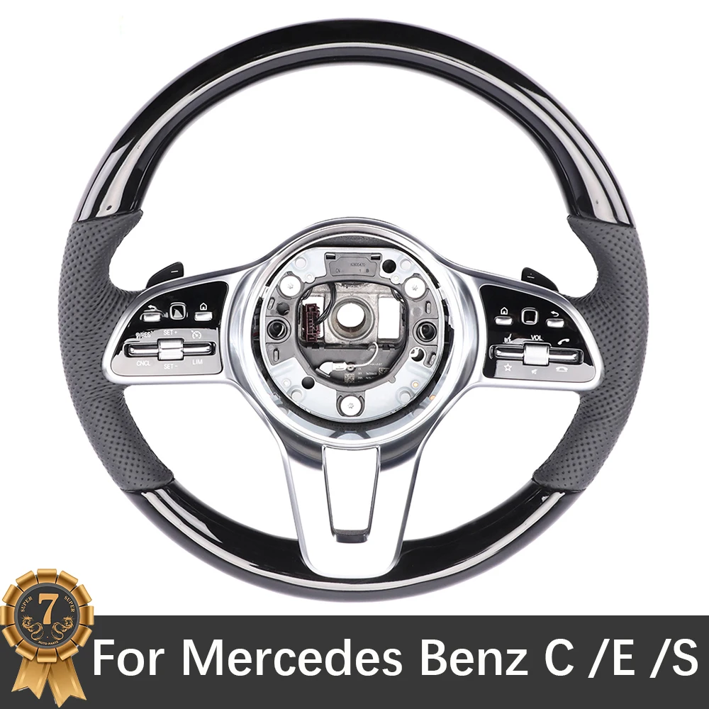 

For Mercedes Benz C /E /S / G Class Perforated Leather Black Peach Wood Steering Wheel With Paddles Assembly Accessories