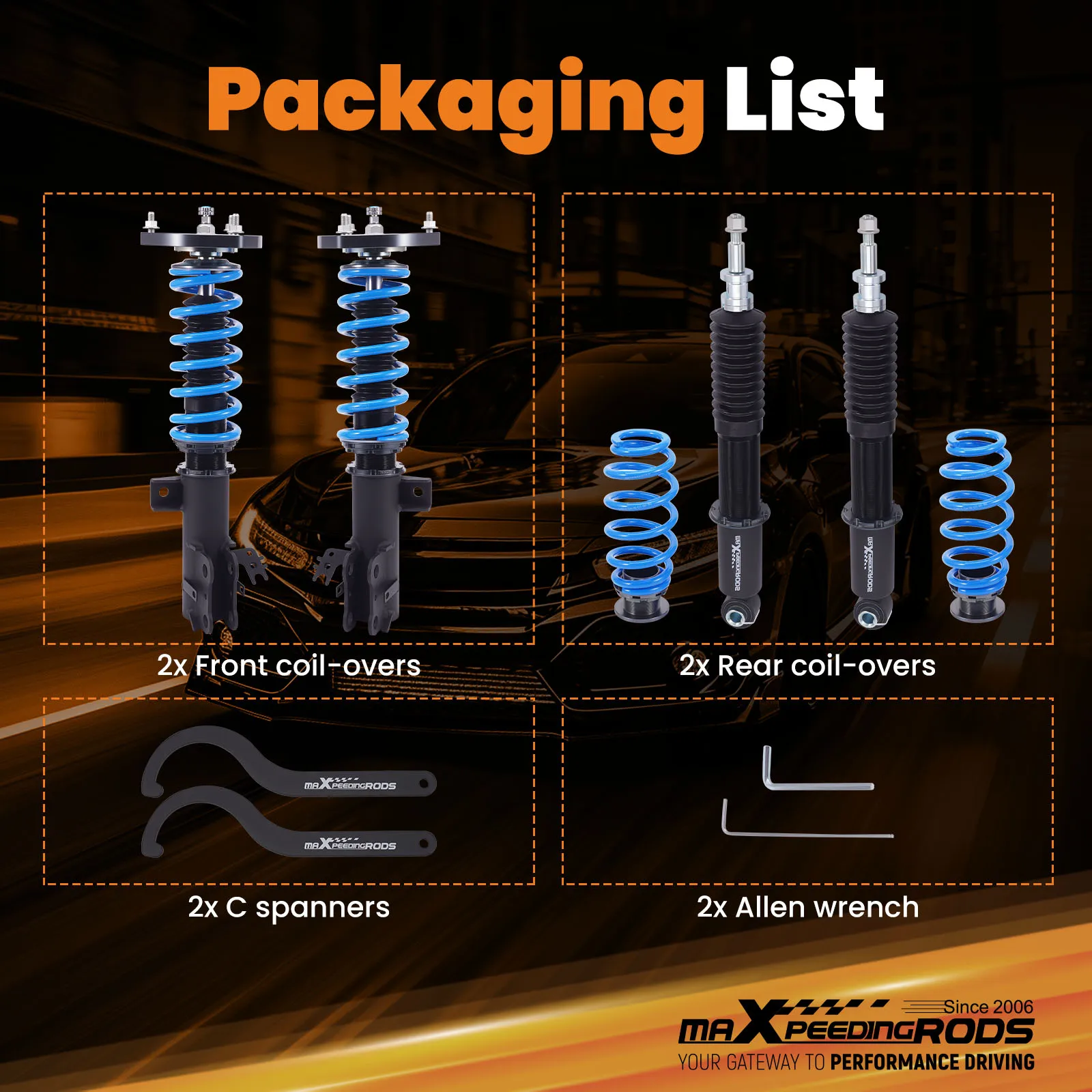 Toyota Camry L/LE/XLE 2018-2022용 24단계 댐퍼 조절식 코일오버 키트